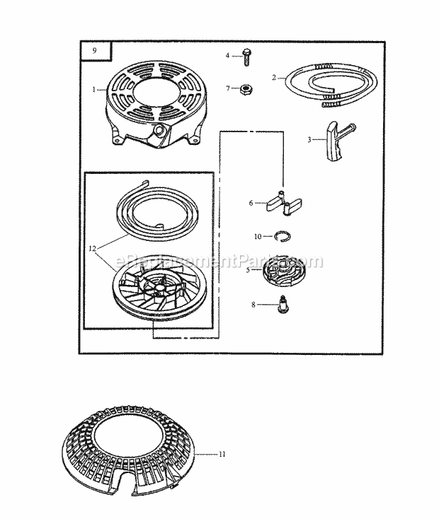 6hp Starter Diagram and Parts List for 2200H (26A-024-100, 2200H) (2001) Cub Cadet Engine